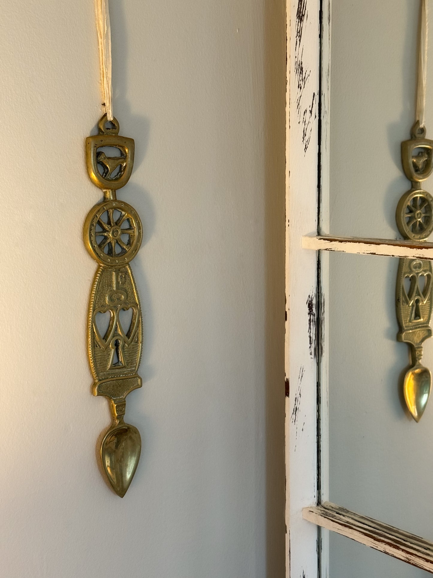 Large Vintage Solid Brass Love Spoon