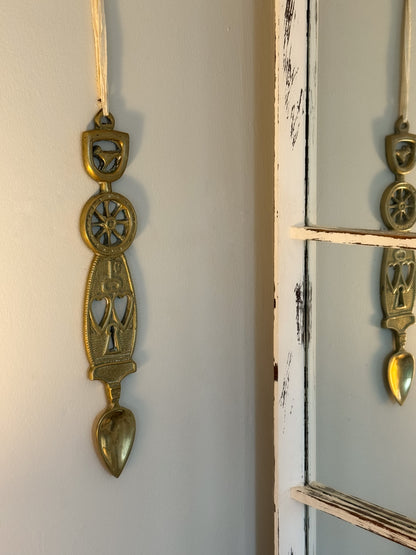 Large Vintage Solid Brass Love Spoon