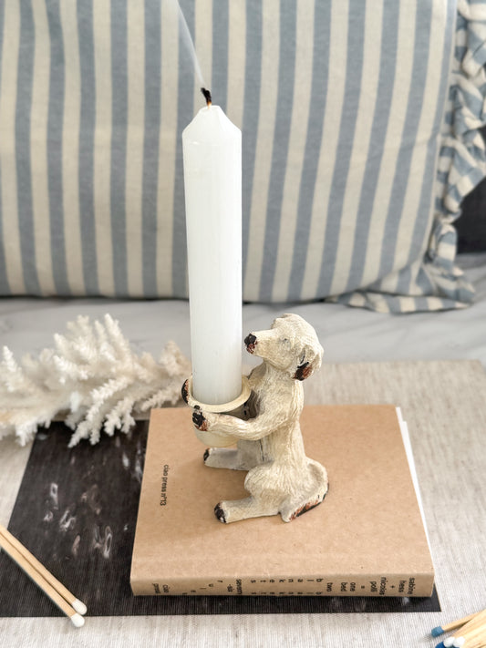 Vintage 1940s–1950s Handpainted Cast Iron Dog Candleholder / Match Holder