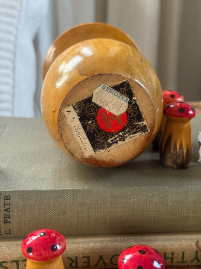 Very Rare Vintage Midcentury Russian Nesting Mushroom Set (Wooden Matryoshka Toadstools)