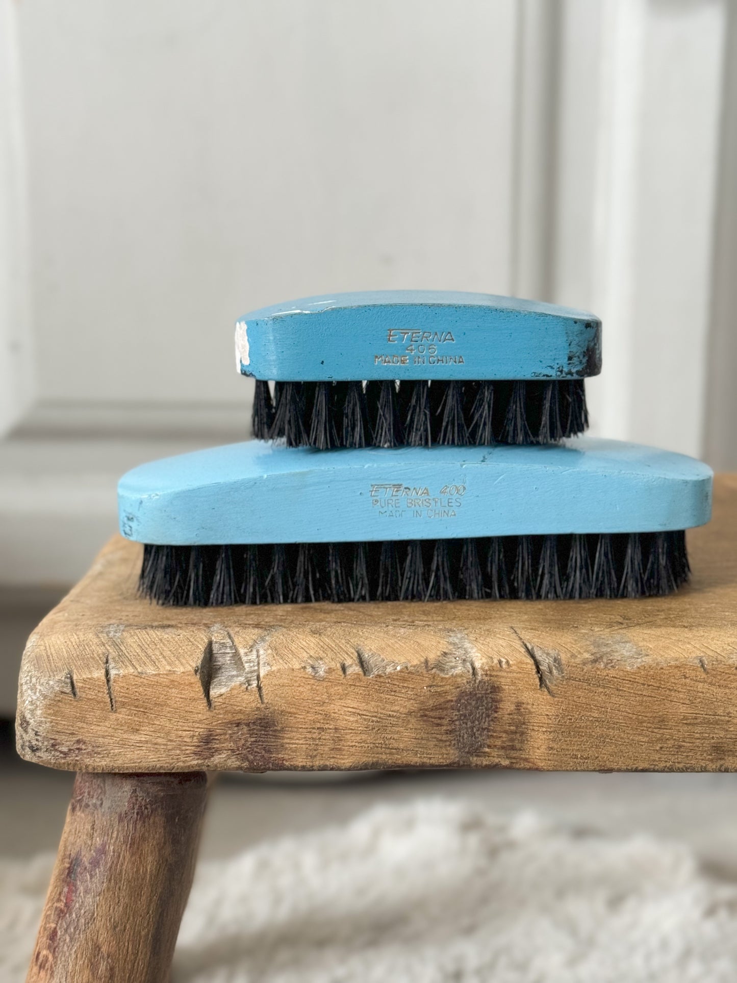 Vintage Wooden Eterna Traditional Shoe Brush Pair (Blue)