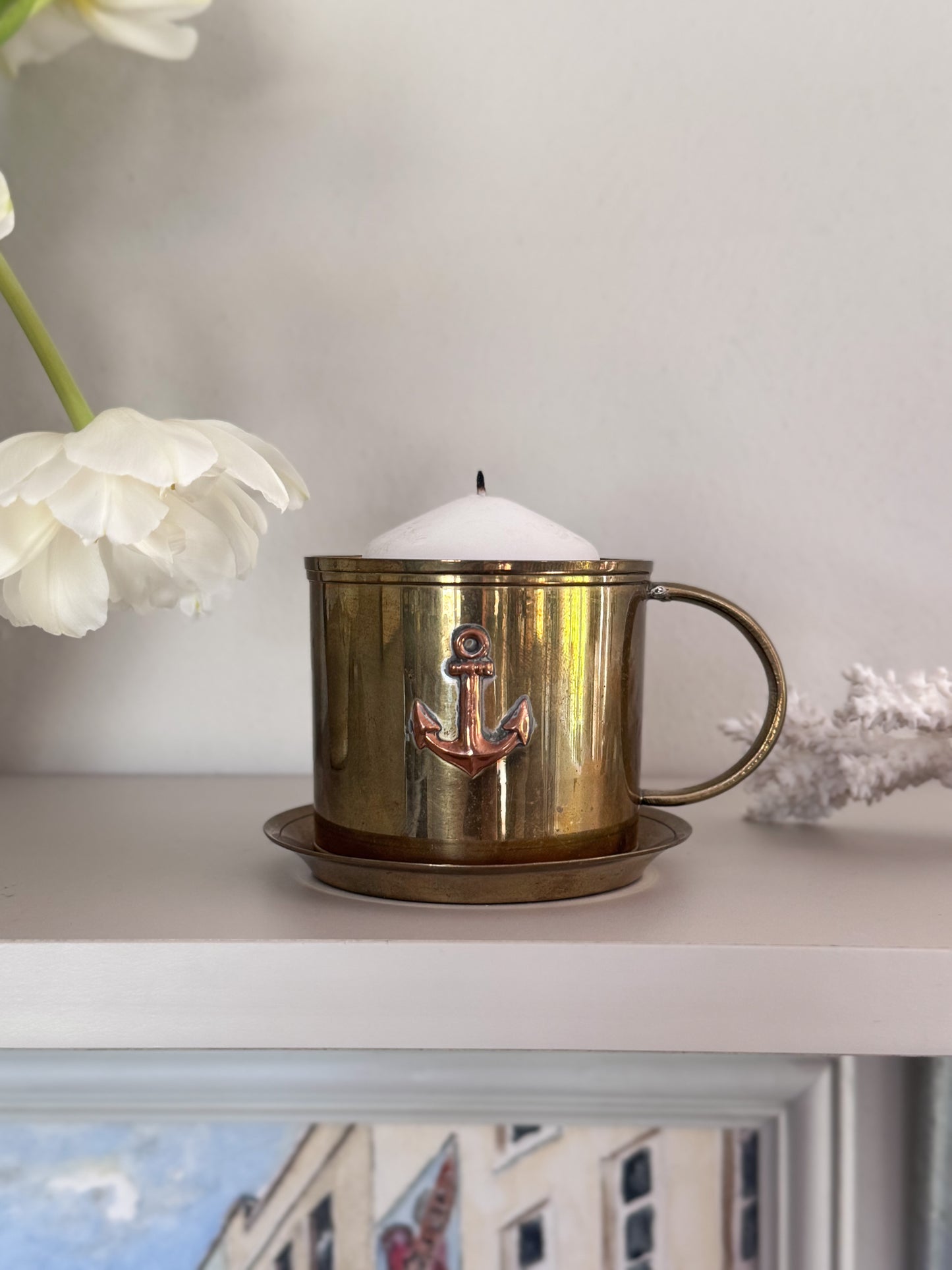 Vintage Brass & Copper Anchor Cup & Saucer