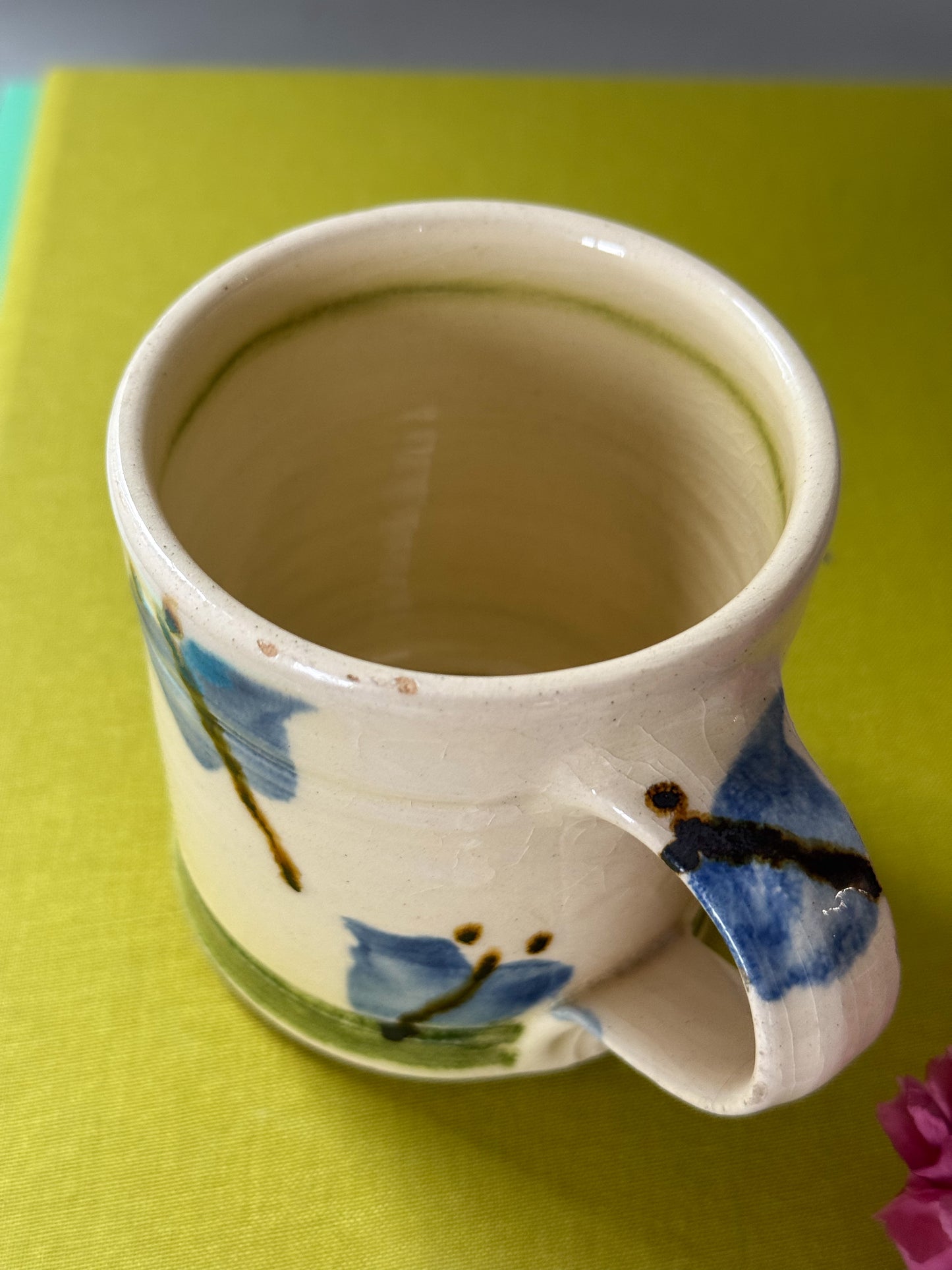 Vintage Studio Pottery Butterfly Mug • Blue & Green Glaze