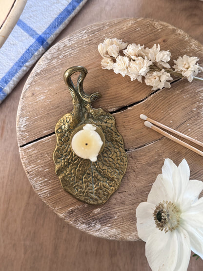 Vintage Solid Brass Water Lily Leaf Chamberstick