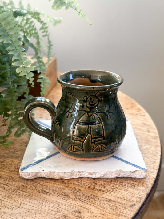 Vintage One-Of-A-Kind “Me Wiv Some Crows” Folk Art Mug