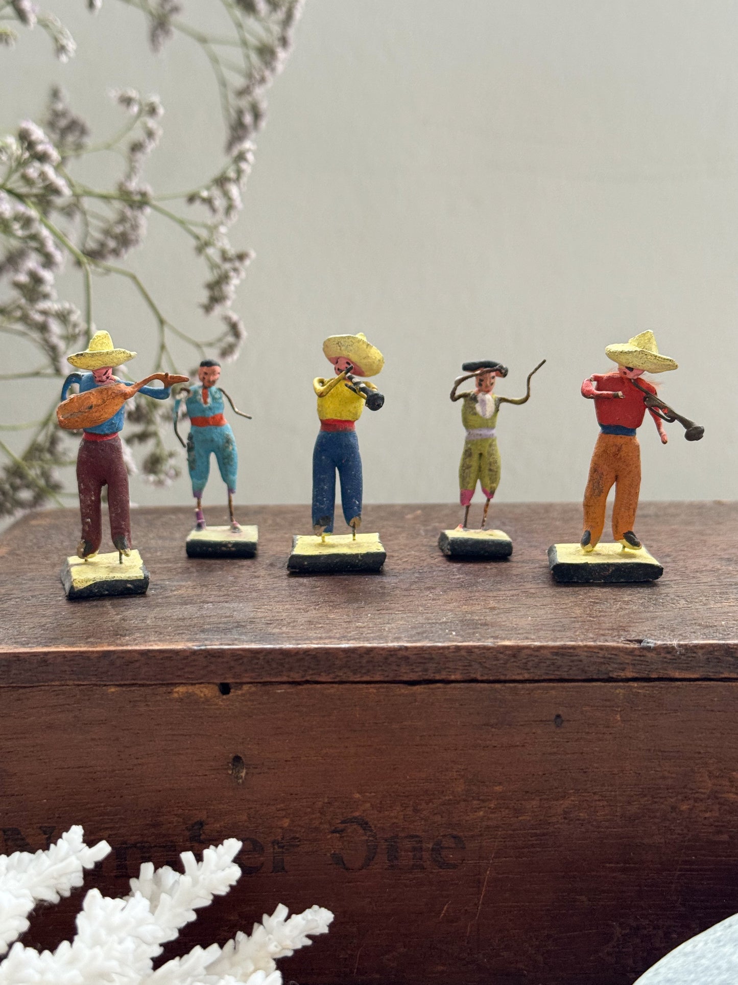 Vintage Handmade Mexican Folk Art Miniature Clay Figures - Set of 5