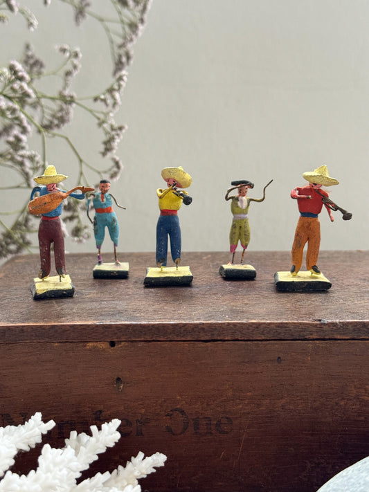 Vintage Handmade Mexican Folk Art Miniature Clay Figures - Set of 5