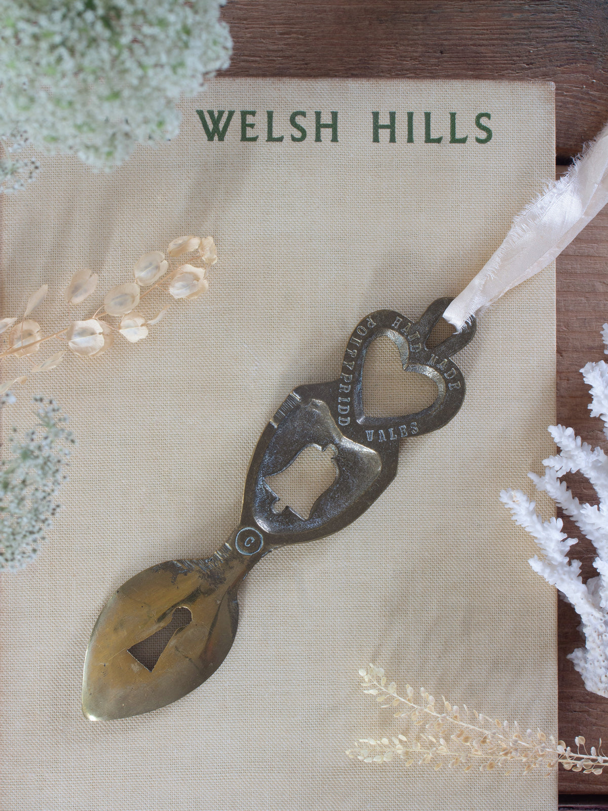 Vintage Handmade Solid Brass Welsh Love Spoon, Pontypridd, South Wales