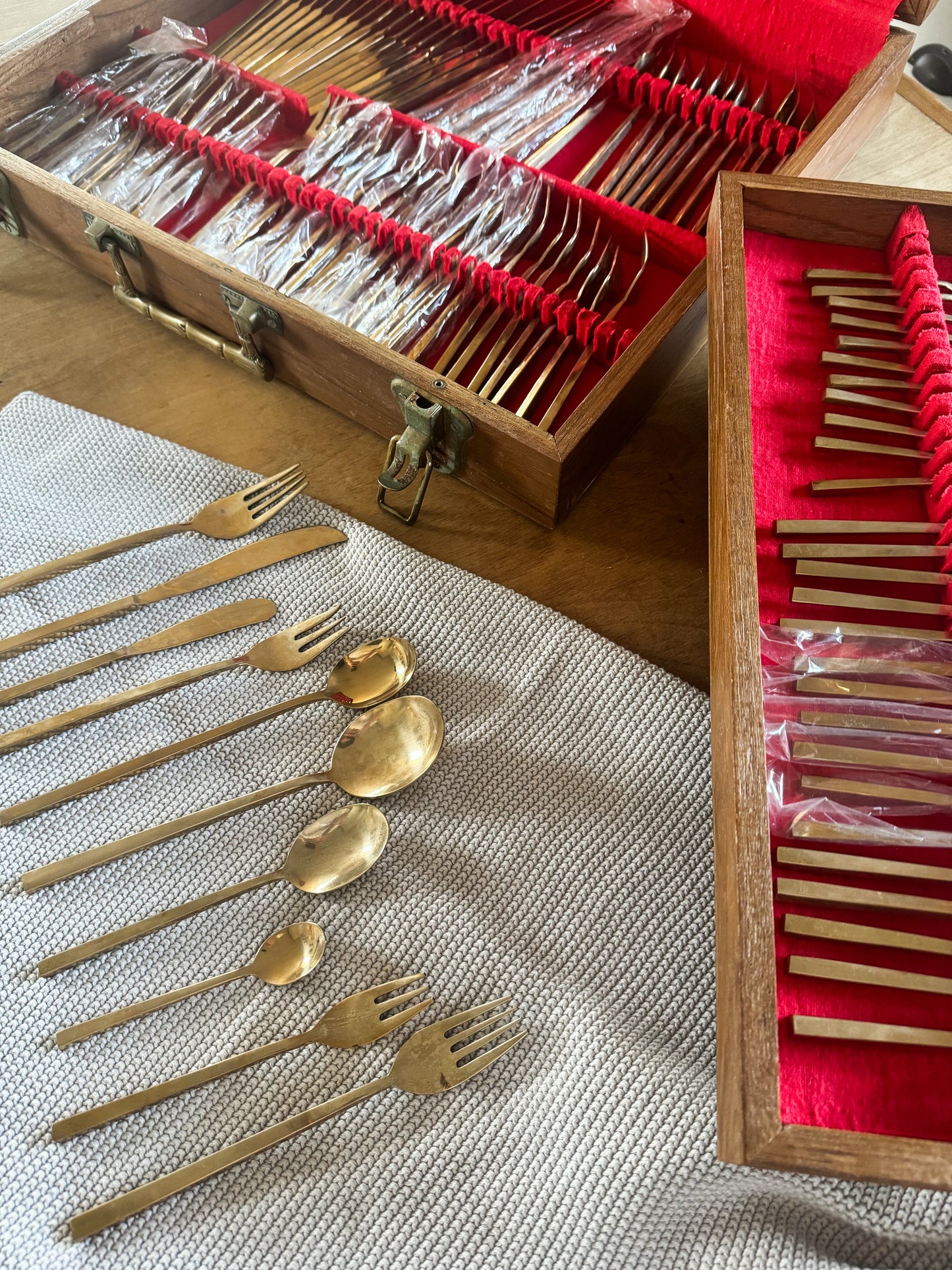 Vintage Midcentury Bronze Cutlery Canteen • Service for 12 Plus Serving Utensils • 156 Pieces