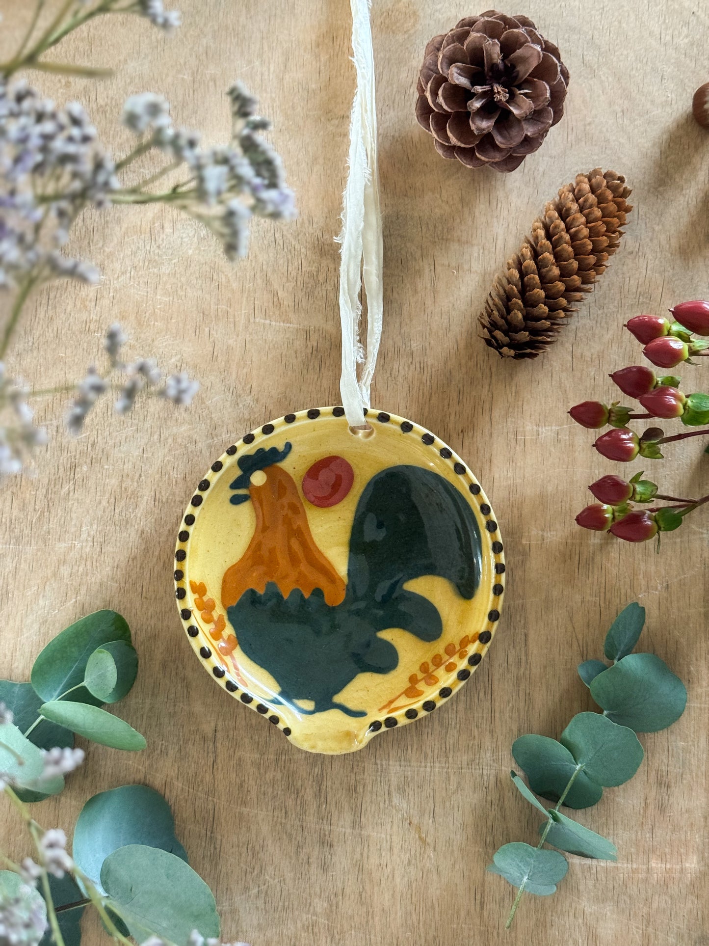 Vintage Welsh Studio Pottery Small Rooster Dish by Wendy Gill, Earthworks Pottery