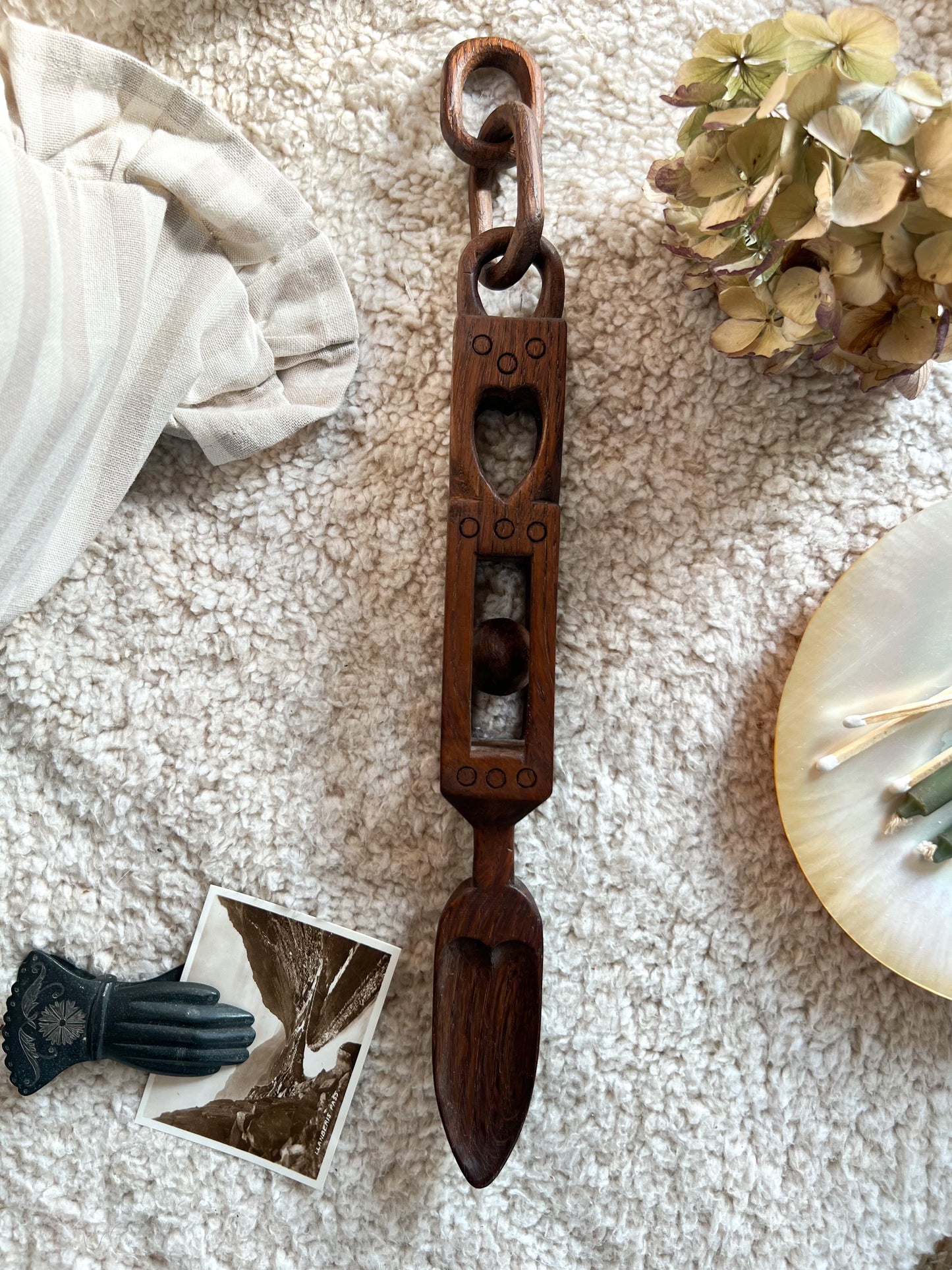 Vintage Welsh Love Spoon • Intricately Carved