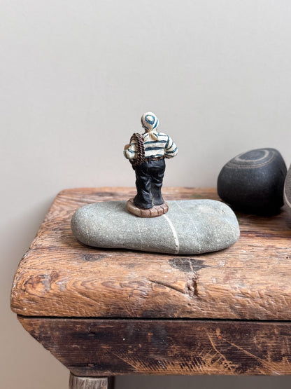 Vintage Miniature Hand-Painted Ceramic Fisherman Figurine