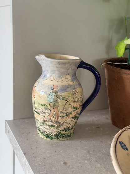 Rare Hand-Painted Studio Pottery Jug by David & Louise Salsbury ‘A Walk In The Mountains’