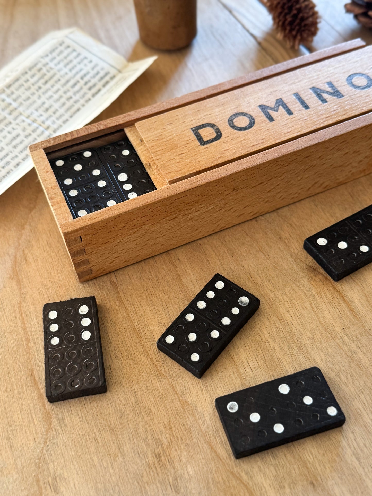 Vintage 1970s Dominoes Set in Wooden Box
