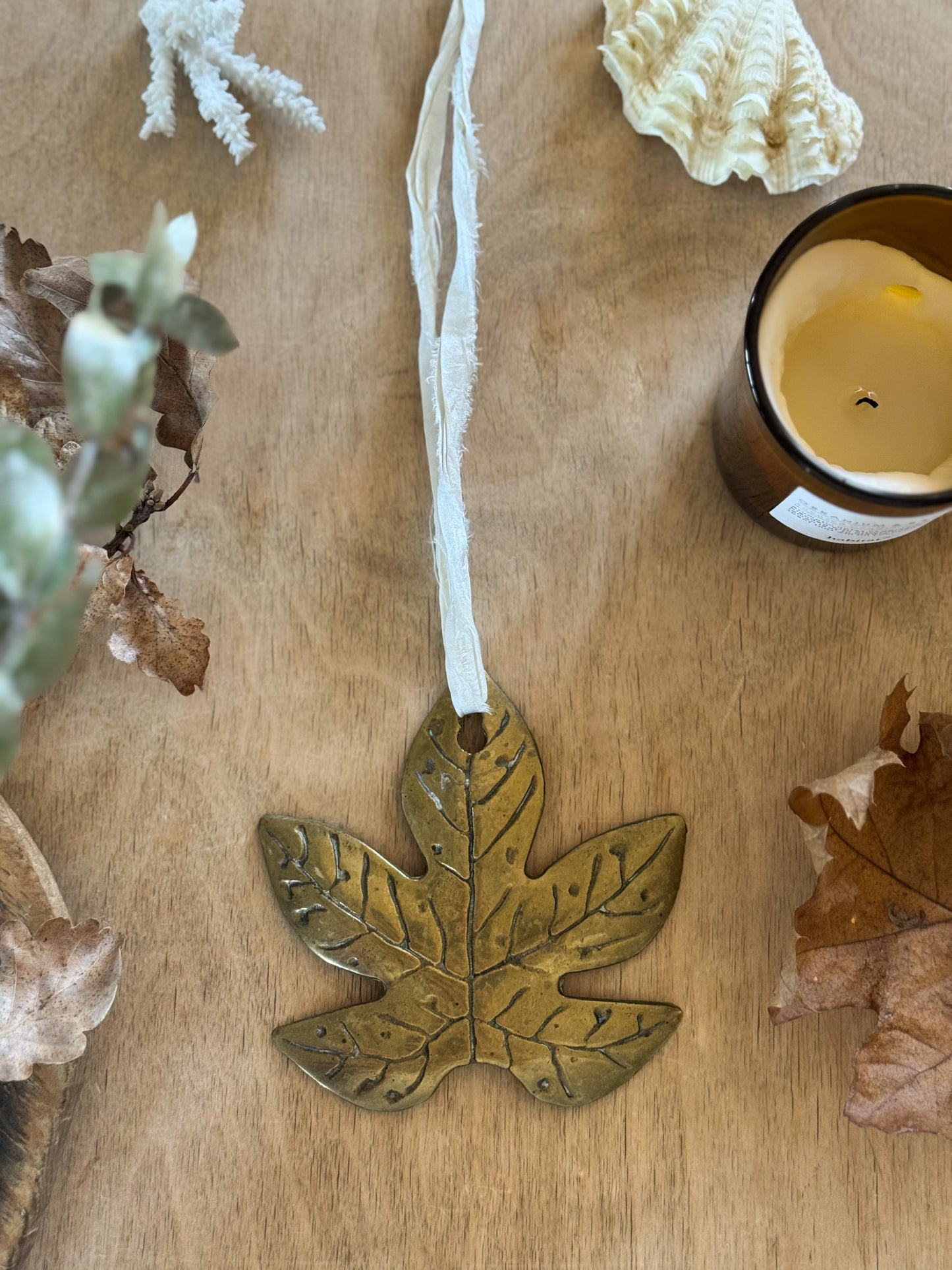 Vintage Solid Brass Leaf Wall Hanging
