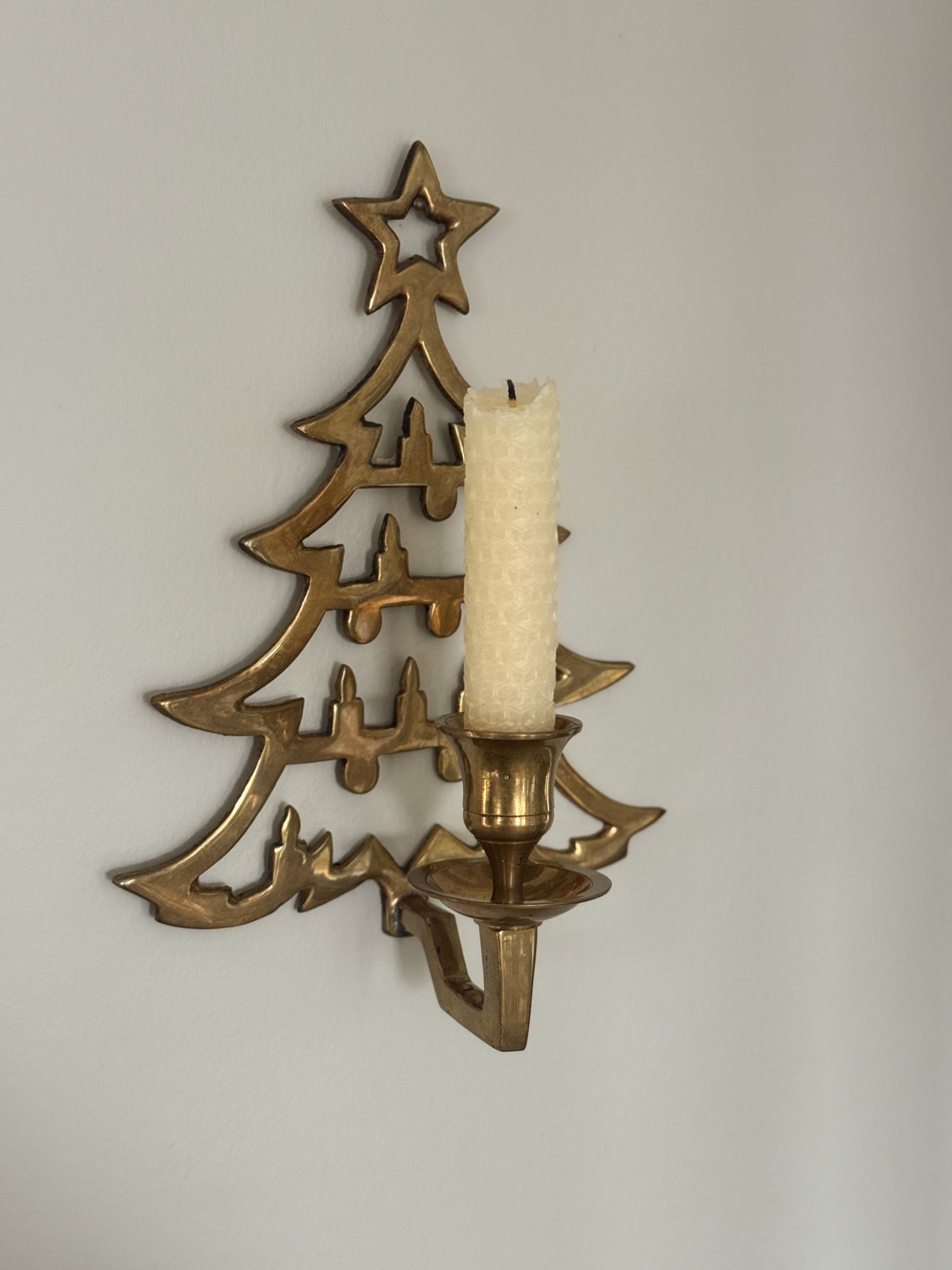 Vintage Solid Brass Christmas Tree Wall Sconce