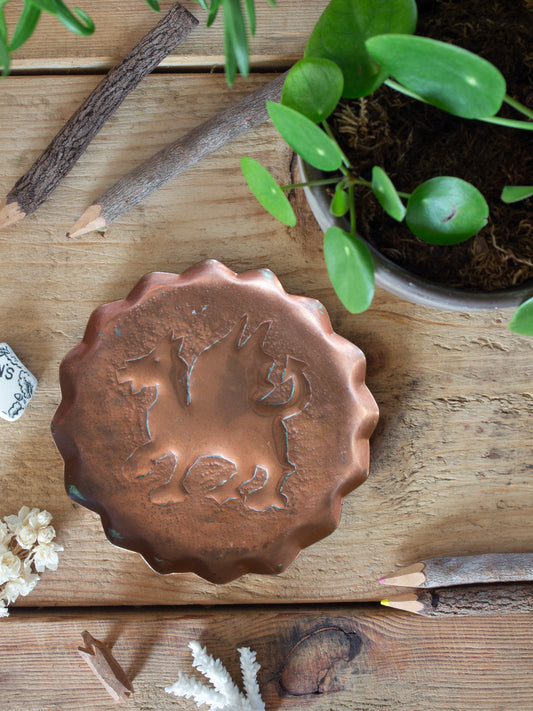 Vintage Folk Art Copper Welsh Dragon Dish