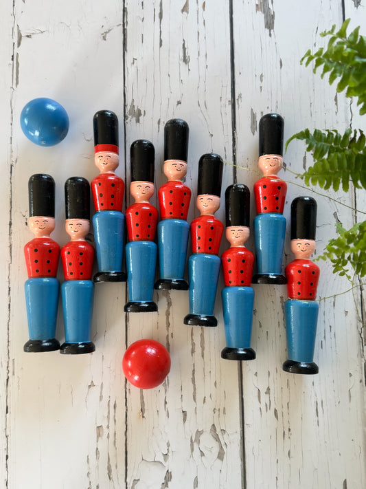 Vintage Midcentury French Hand-Painted Wooden ‘Soldier’ Skittles