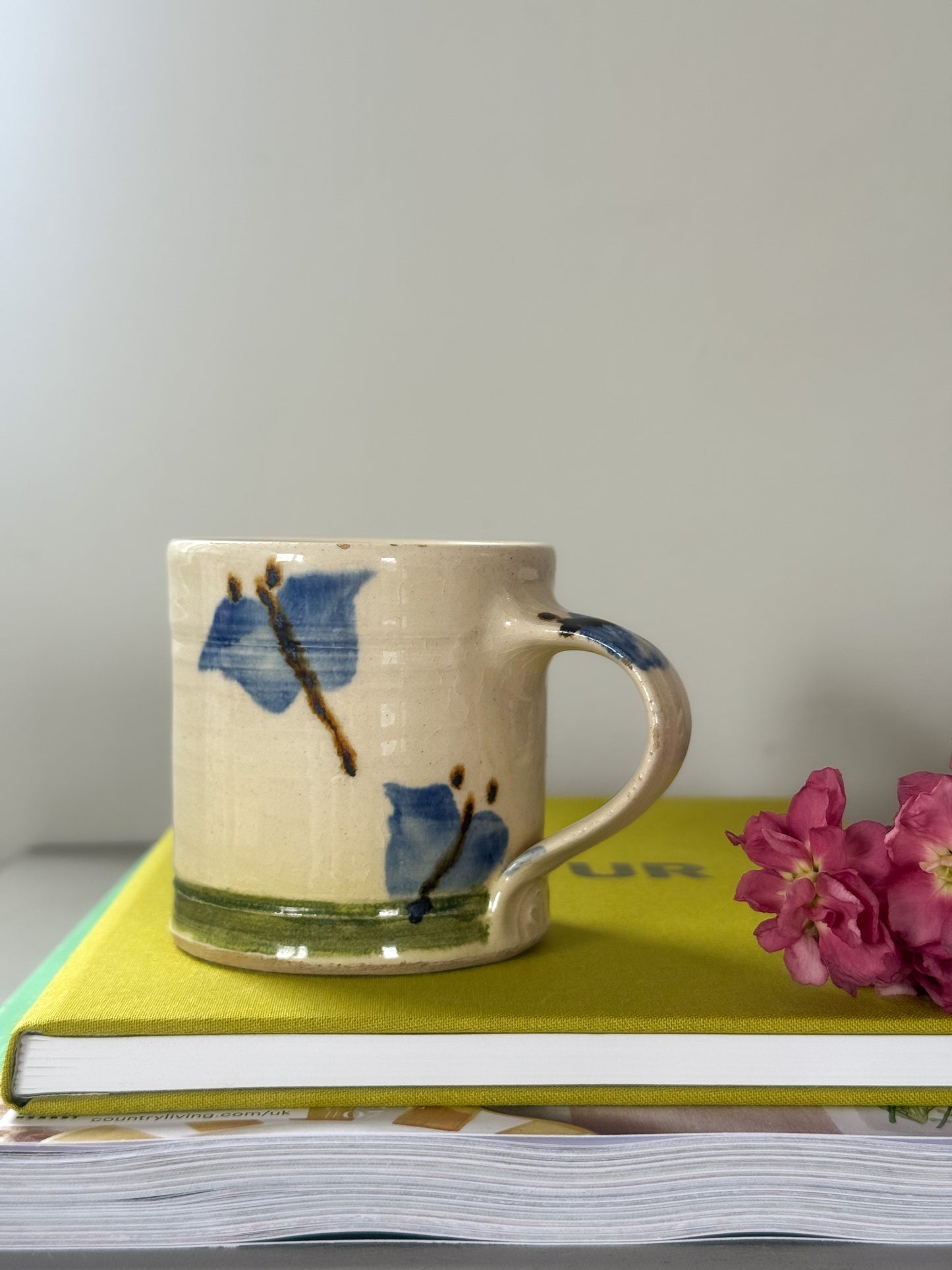 Vintage Studio Pottery Butterfly Mug • Blue & Green Glaze