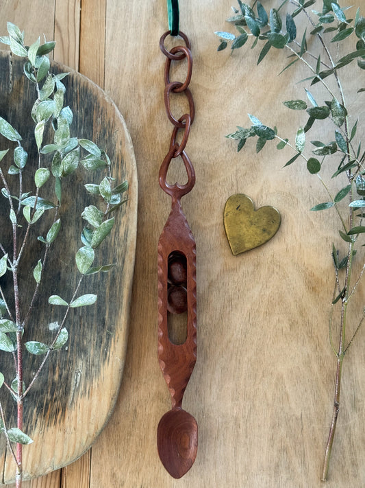Vintage Hand-Carved Large Welsh Love Spoon • Intricately Carved
