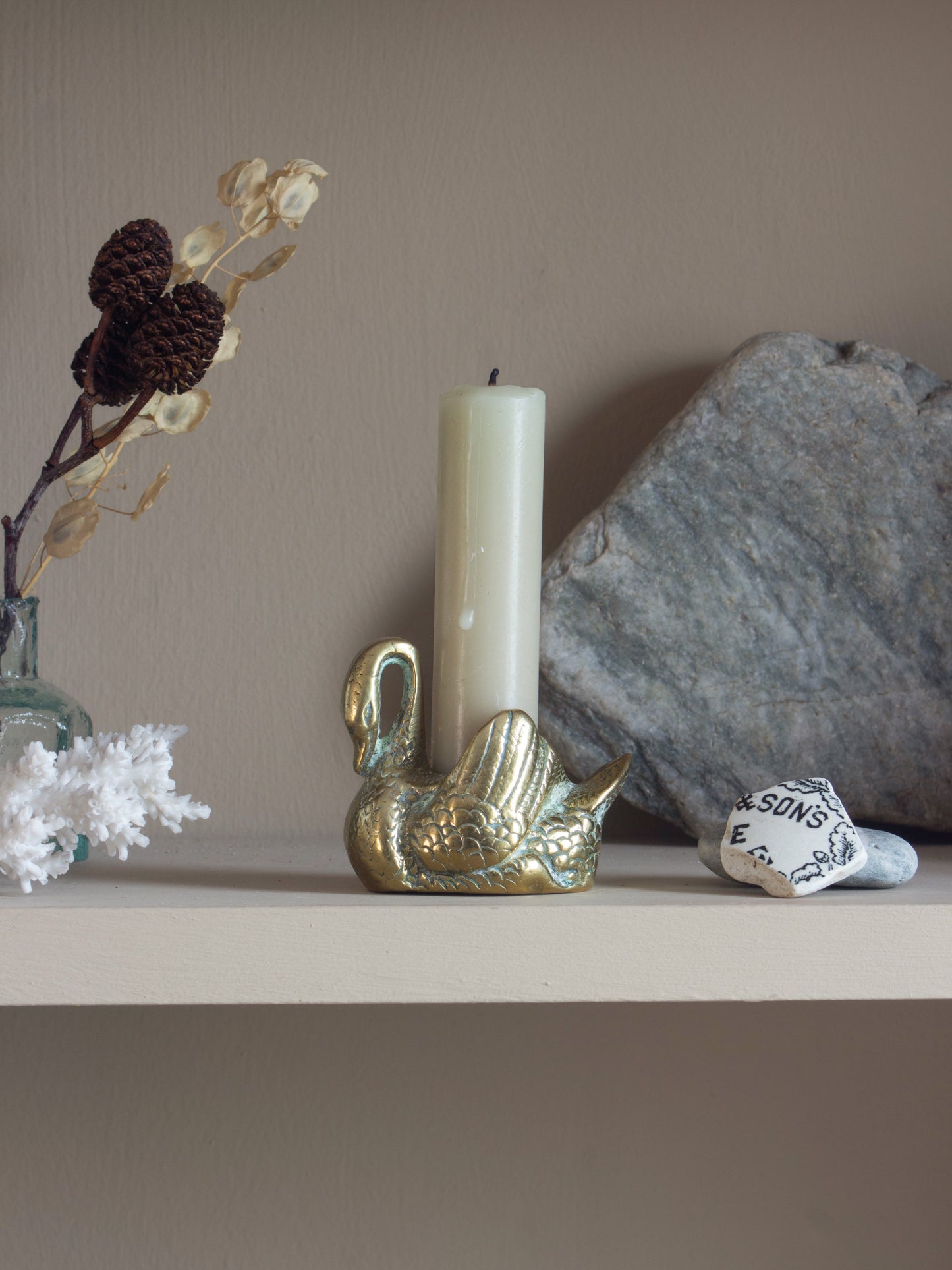 Vintage Solid Brass Swan Candle Holder | Match Pot