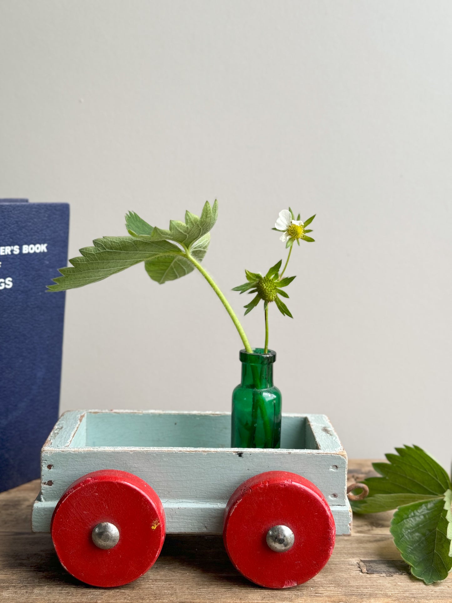 Vintage 1950s Wooden Toy Cart - Blue