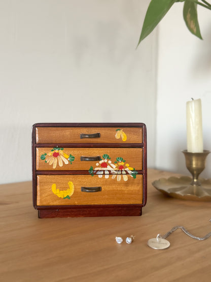 Vintage Folk Art Hand-Painted Chest of Drawers Jewellery Box