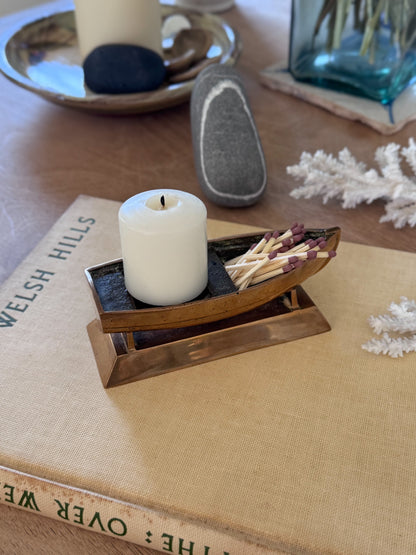 Vintage Solid Brass Model Boat Desk Tidy / Match Holder, c.1930s-1950s