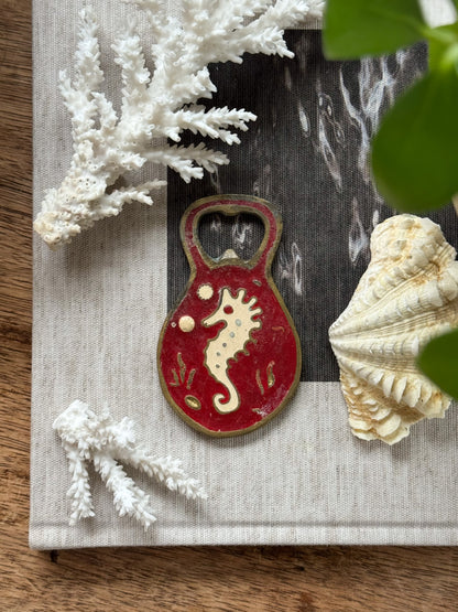 Vintage Brass & Enamel Seahorse Bottle Opener