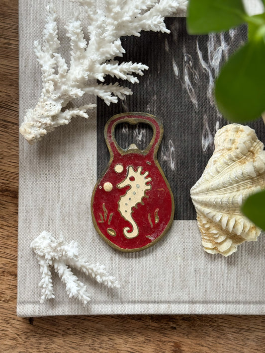 Vintage Brass & Enamel Seahorse Bottle Opener