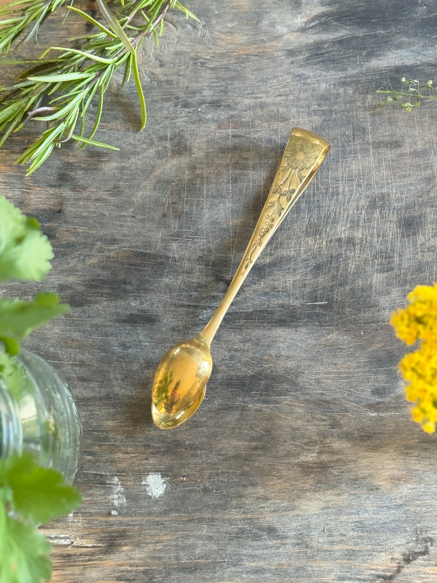 Vintage Solid Brass Sugar Tongs with Floral Design