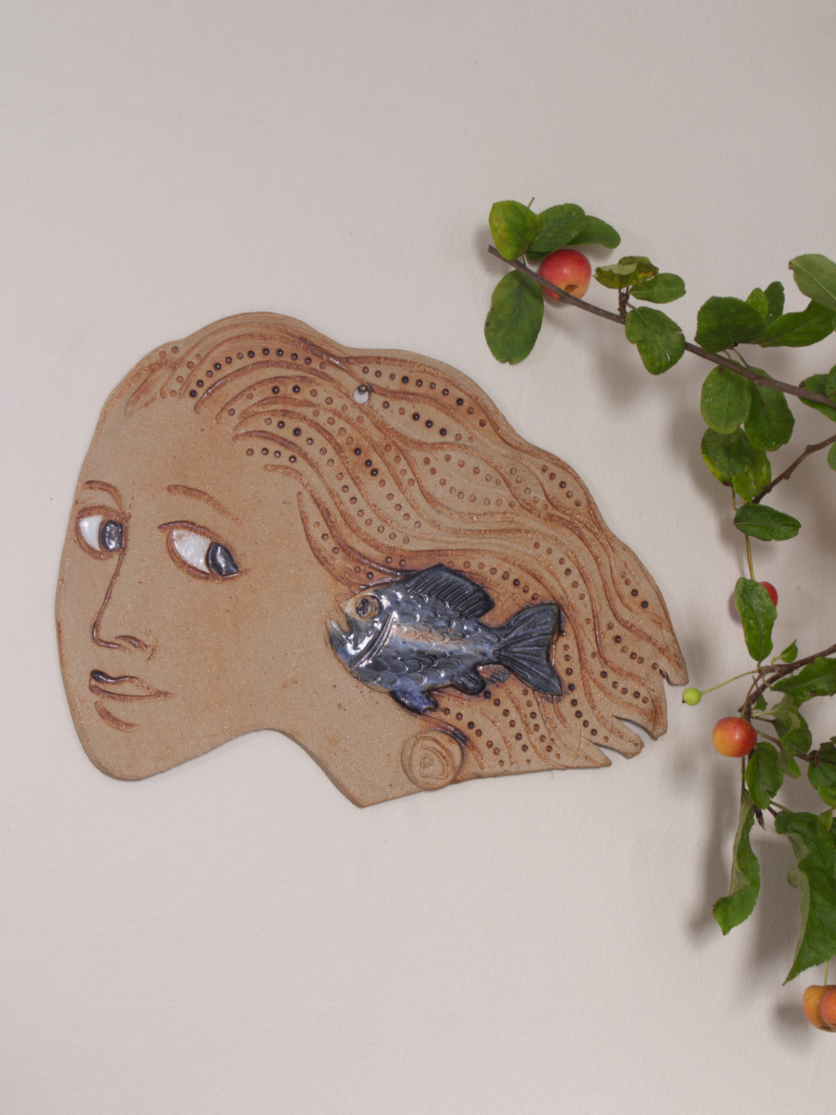 Vintage One-of-a-Kind Studio Pottery Mermaid Wall Sculpture