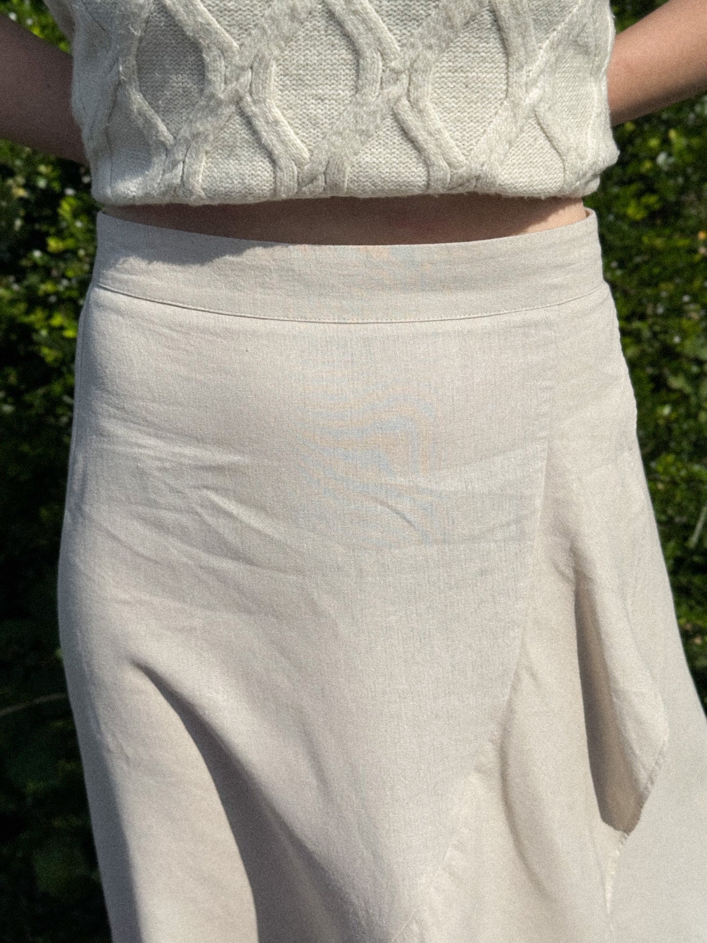 Vintage Westport Natural Linen-Blend Ruffle Skirt – Size L