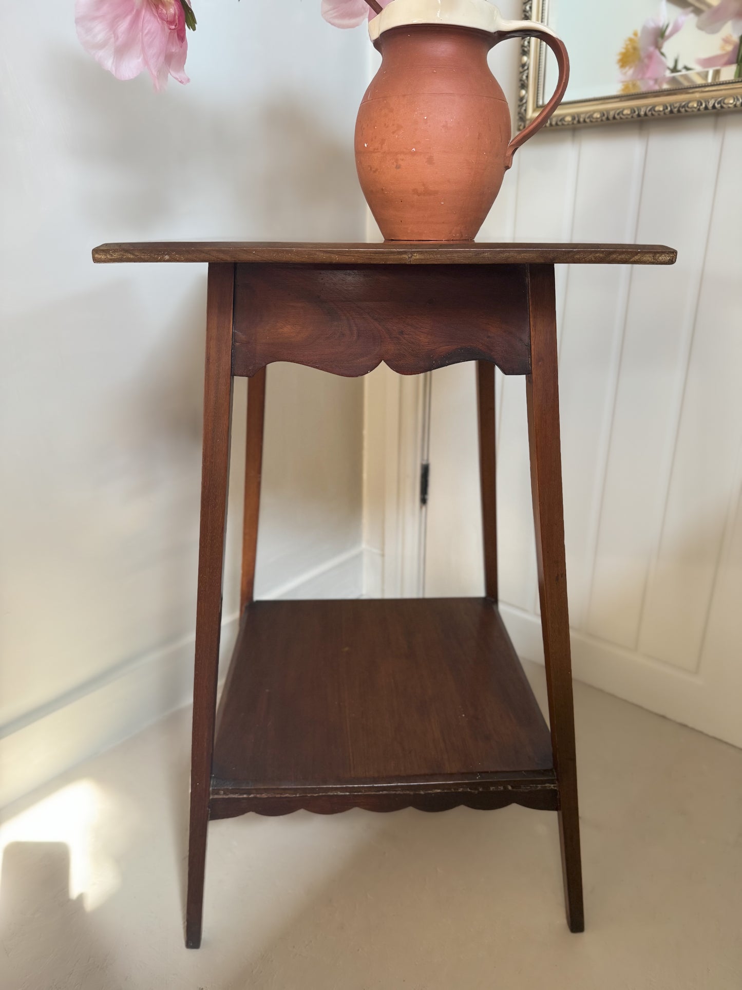 Vintage 1940s Two Tier Scalloped Edge Side Table