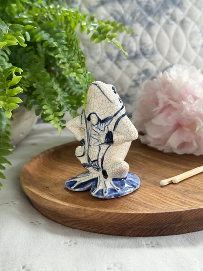 Vintage Handmade Studio Pottery Crackle Glaze Toad Sculpture, Signed