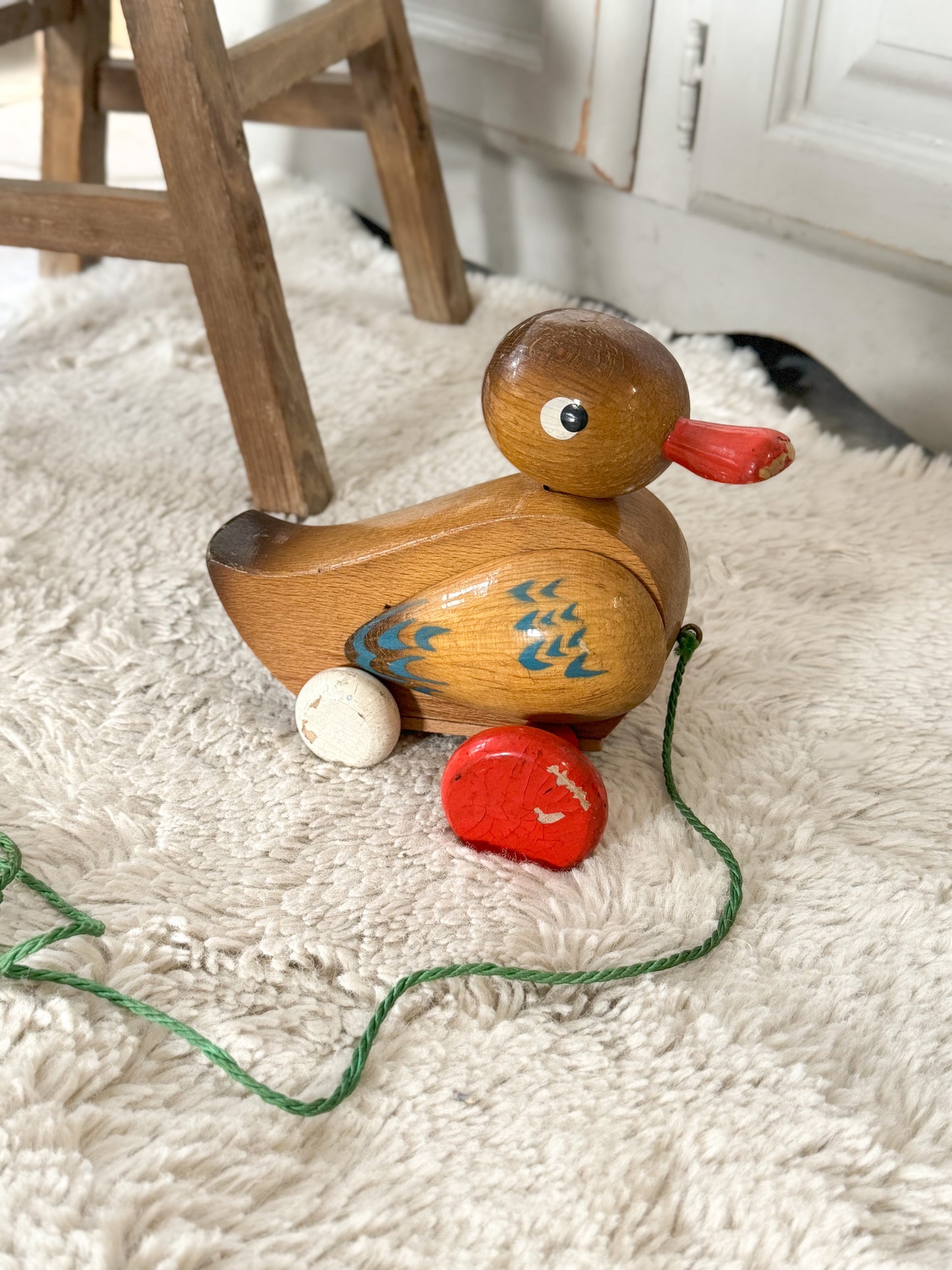 Vintage Czech Wooden Pull Along Duck Toy