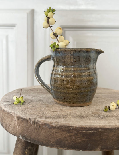 Vintage Blue & Olive Green Studio Pottery Creamer