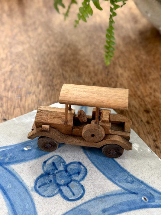 Vintage Handmade Wooden Miniature Model Car • Folk Art Toy Model