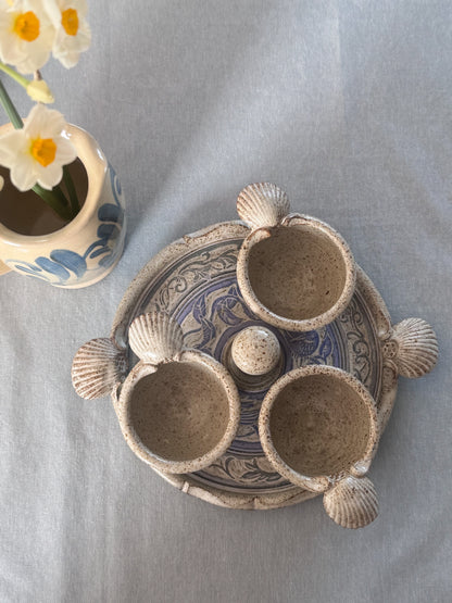 Very Rare Studio Pottery Scalloped Shell Cruet Set by Mike Goddard, Manningtree Pottery