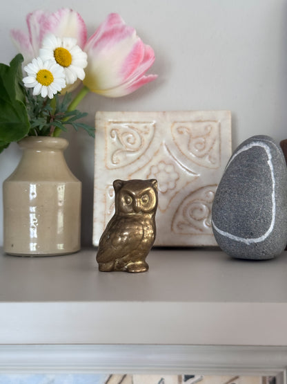 Vintage Solid Brass Miniature Owl Figurine