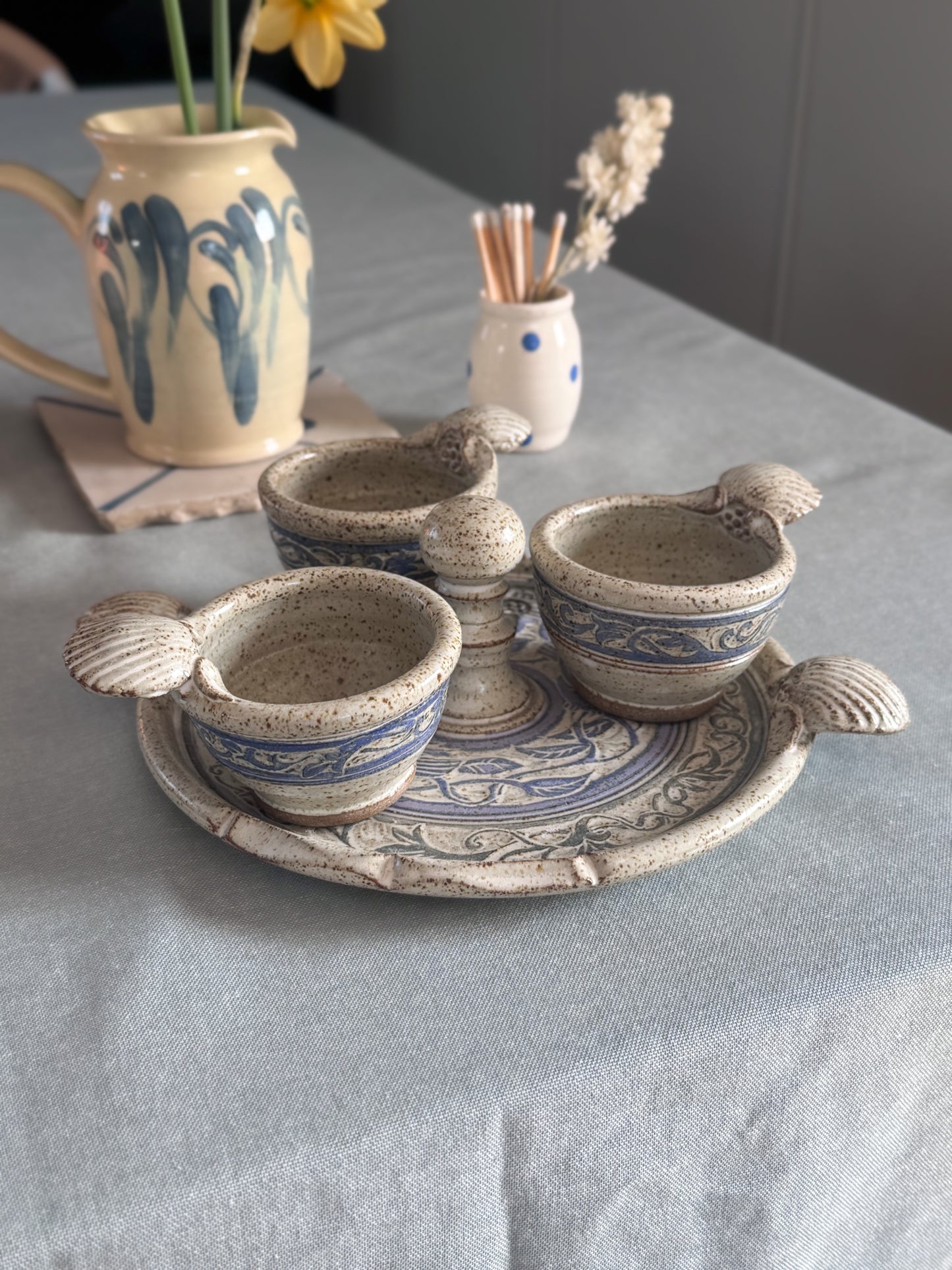 Very Rare Studio Pottery Scalloped Shell Cruet Set by Mike Goddard, Manningtree Pottery