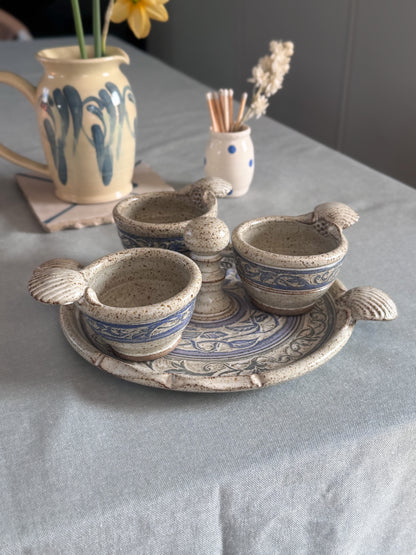 Very Rare Studio Pottery Scalloped Shell Cruet Set by Mike Goddard, Manningtree Pottery