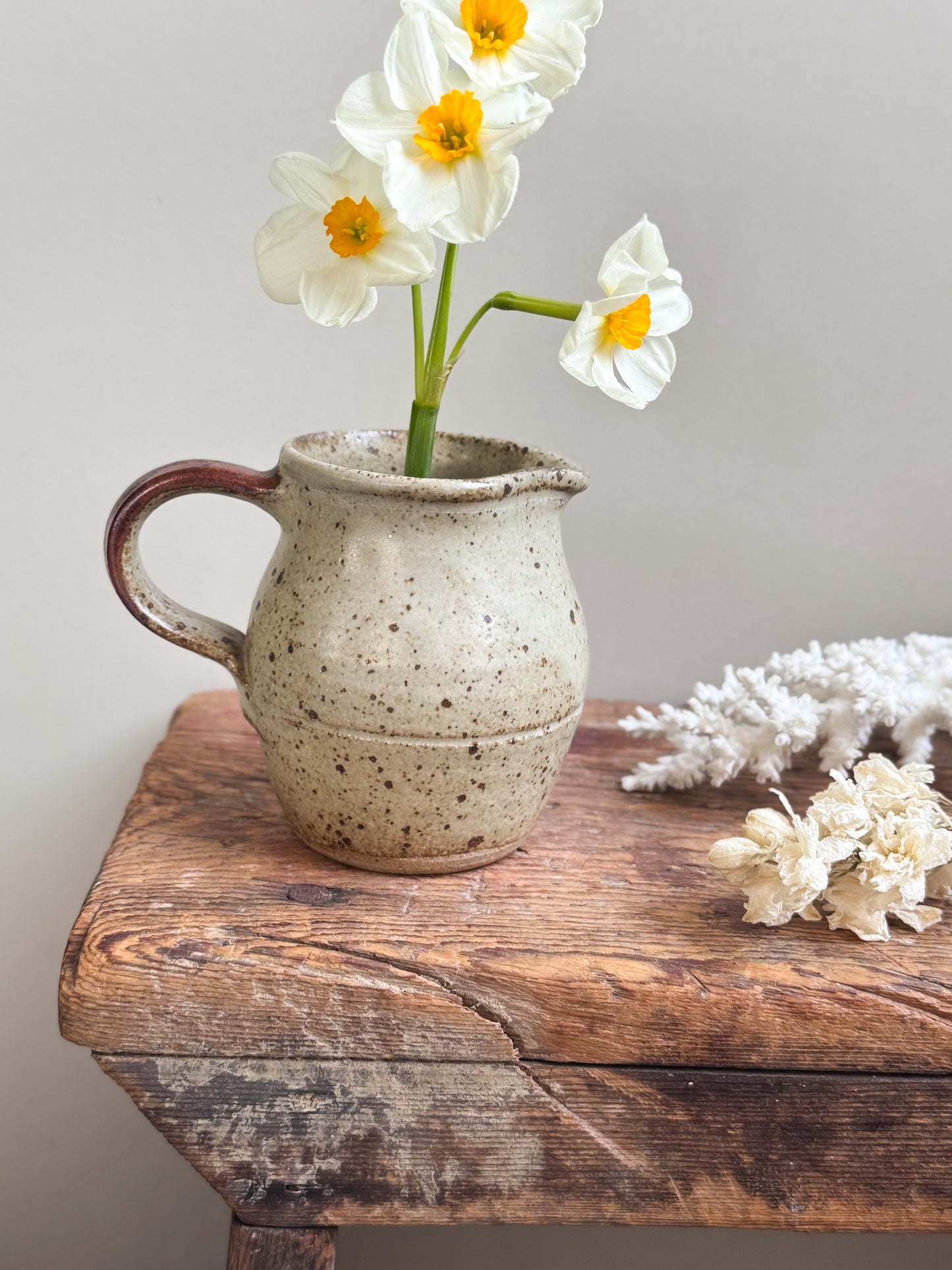 Vintage Speckled Salt Glaze Studio Pottery Creamer