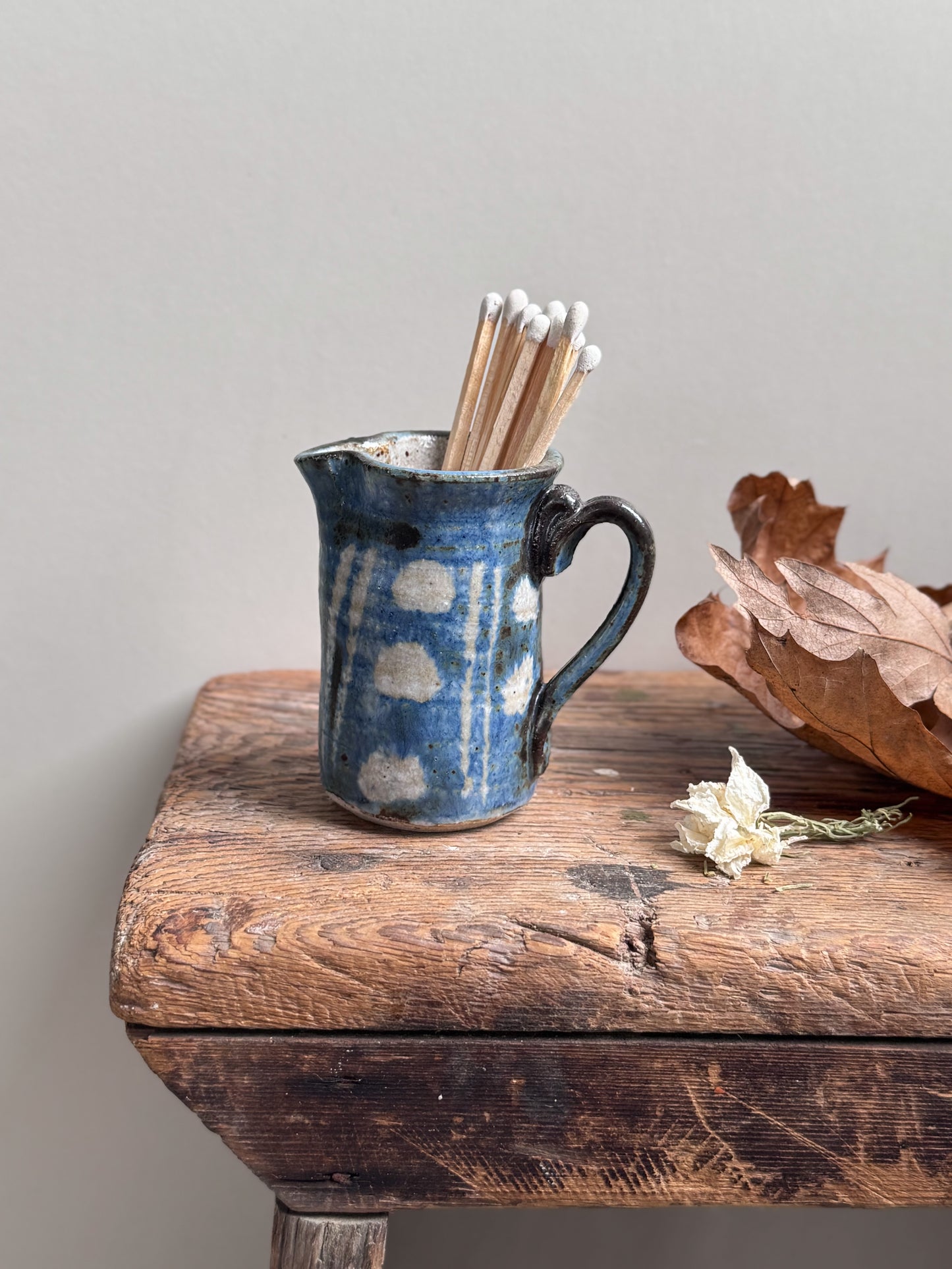 Vintage Miniature Blue Polkadot Studio Pottery Creamer