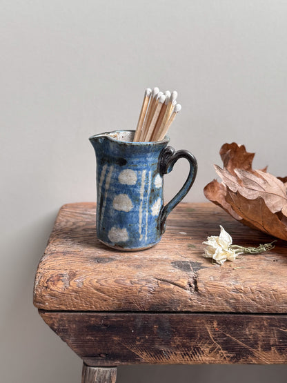 Vintage Miniature Blue Polkadot Studio Pottery Creamer