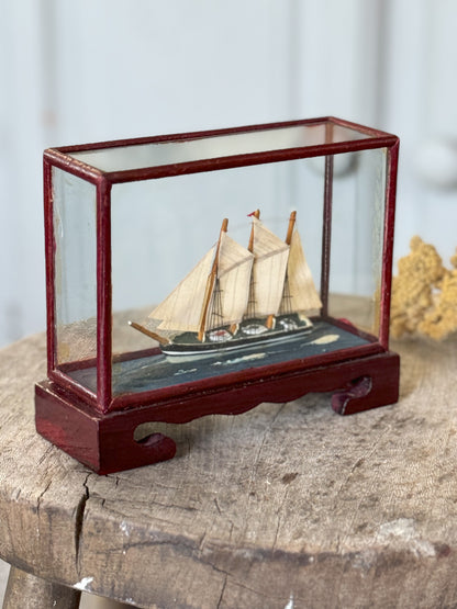 Vintage Miniature Cased Model Ship