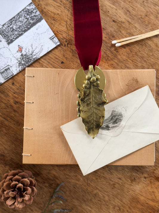 Vintage 1950 Solid Brass ‘Holly Leaf’ Letter Clip by Virginia Metalworks