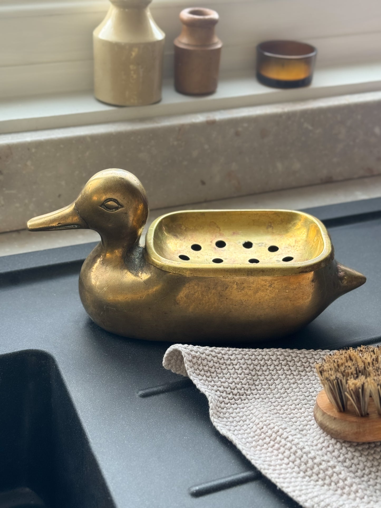 Vintage Solid Brass Duck Soap Dish