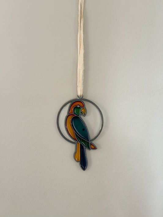 Vintage 1960s/70s Handmade Stained Glass Parrot Decoration