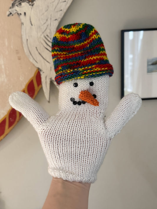 Vintage 1960s/70s Handmade Snowman Knitted Hand Puppet